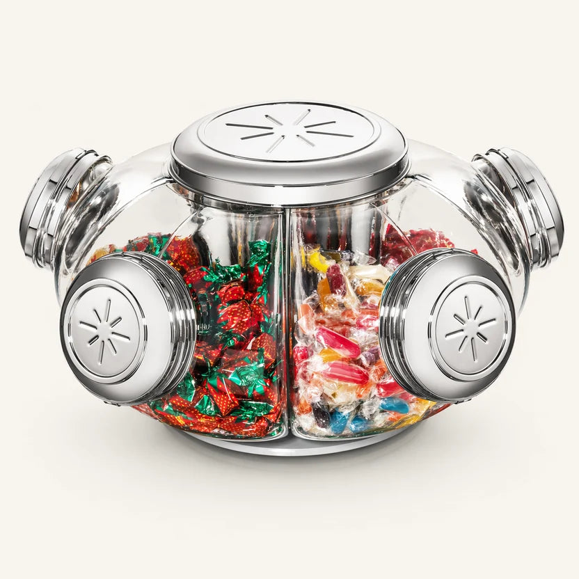 Front view of the Amen Wardy Candy Carousel filled with colorful sweets